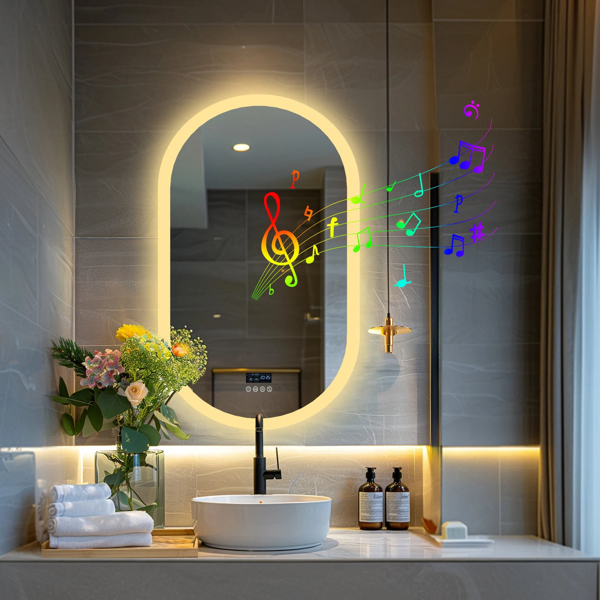 Wisfor Fogless Oval LED Bathroom Mirror With Bluetooth Speaker