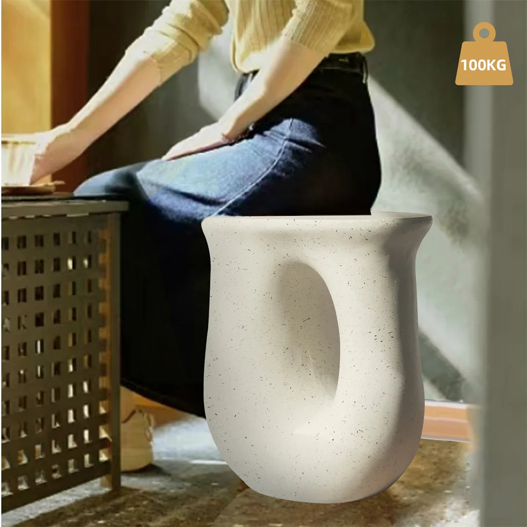 LUVODI Modern U-Shaped Geometric Concrete Accent Table Lightweight Garden Stool Decorative Side Table for Indoor And Outdoor Use