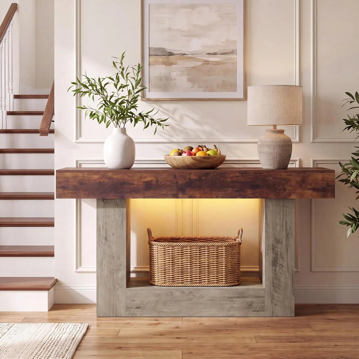 HiMISS Entryway Console With Power Outlet, USB And LED Lighting