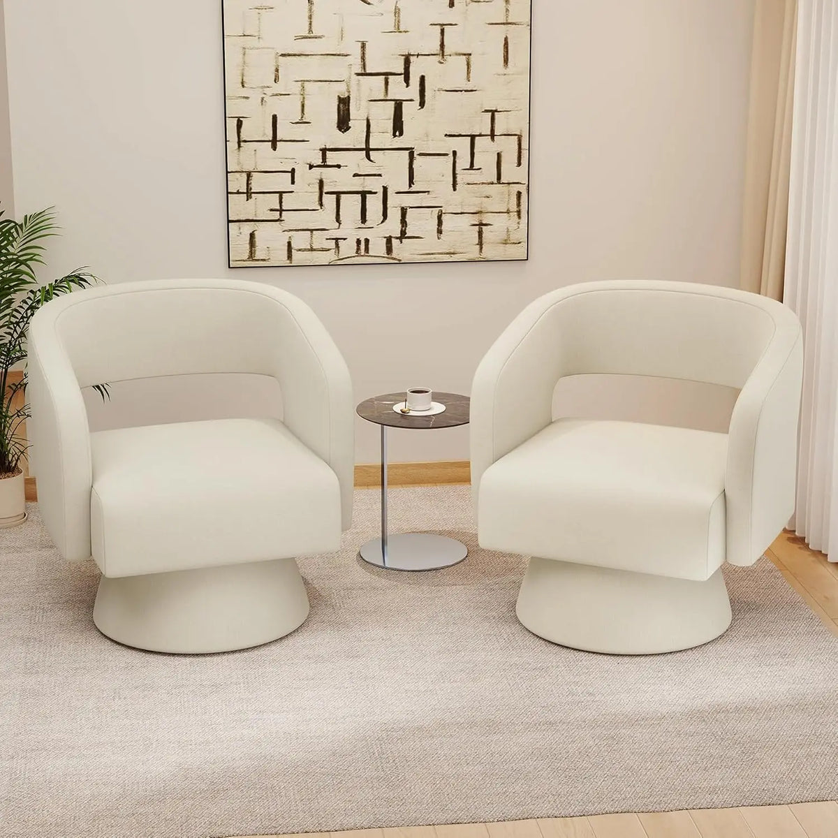 Swivel Accent Chair Set of Two Teddy Fabric Barrel Chairs