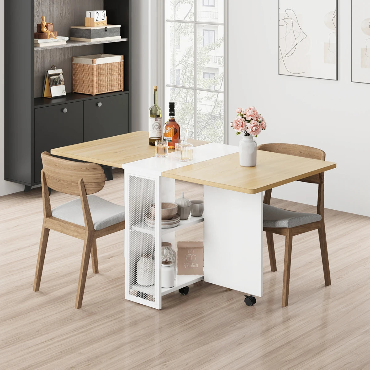 HiMISS Foldable Rolling Computer Desk With Storage Cabinet And Wheels