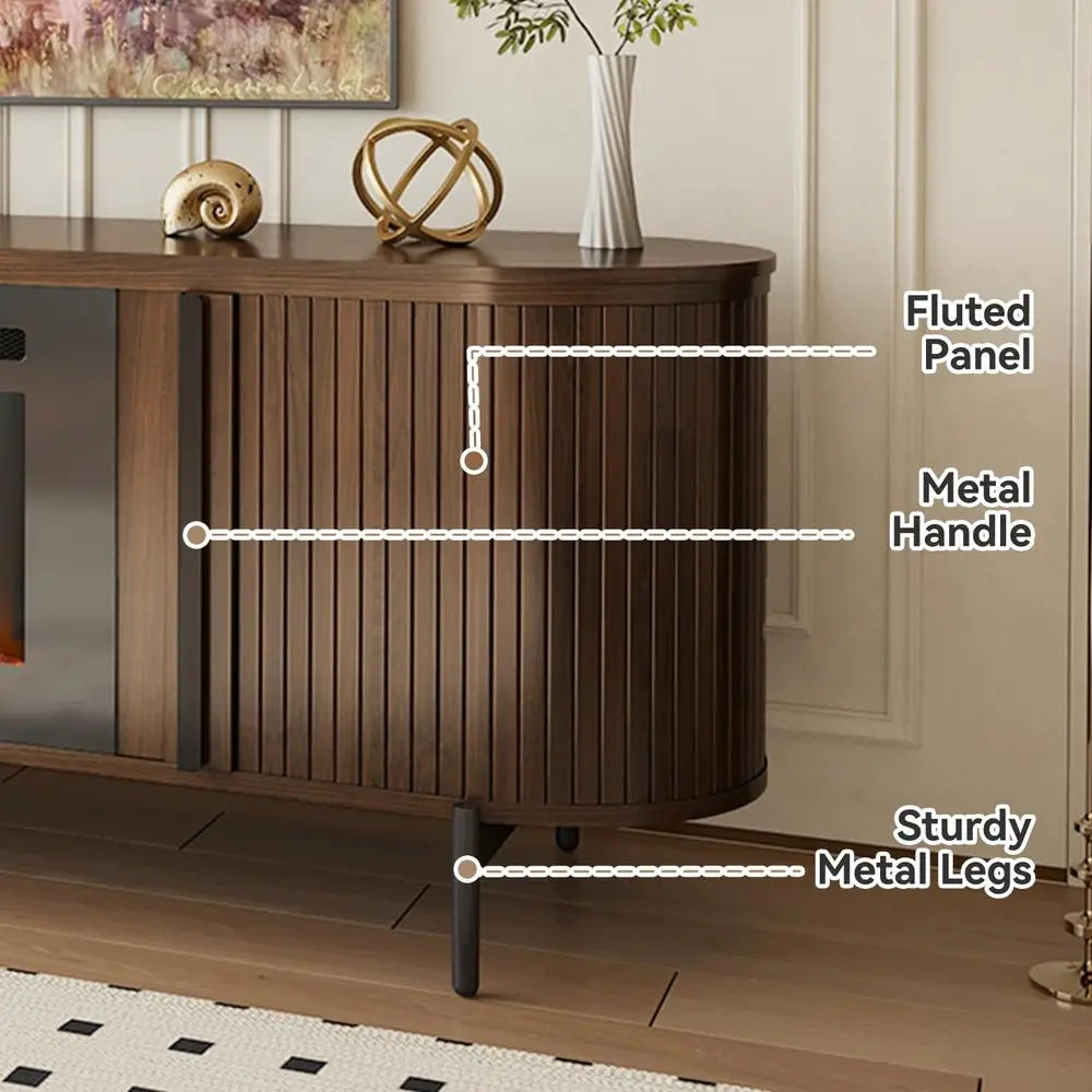 XMSJ Fluted TV Stand With Electric Fireplace Entertainment Center