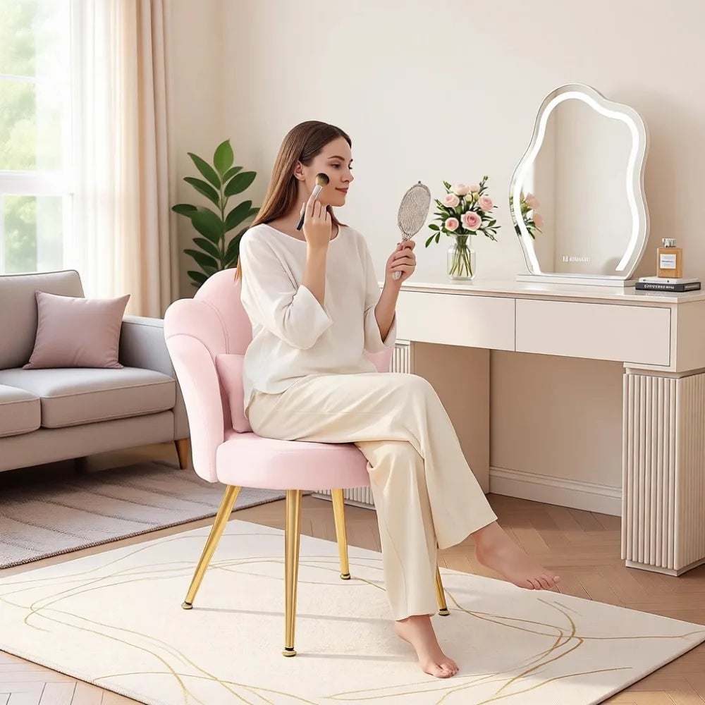 Classic Petal Makeup Vanity Chair With Metal Legs And Pillow
