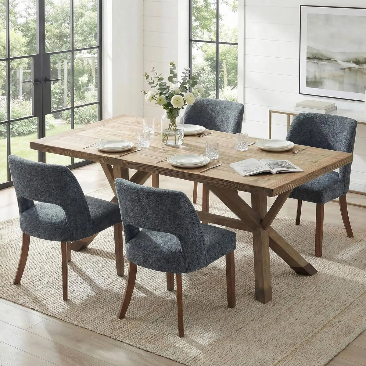 Wooden Dining Chairs Set of 4, Mid Century Modern Upholstered Dining Room Chairs with Rubberwood Legs, Fabric, Customized
