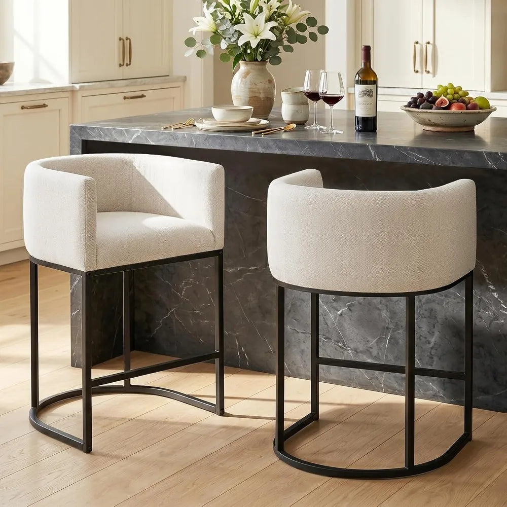 Fabric Upholstered Bar Stools With Metal Legs For Kitchen Seating