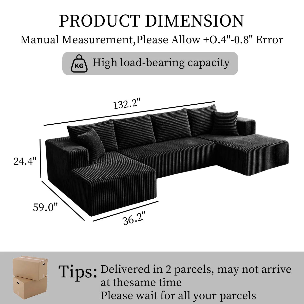 Modular U-Shaped Sectional Sofa With Double Chaise Lounges
