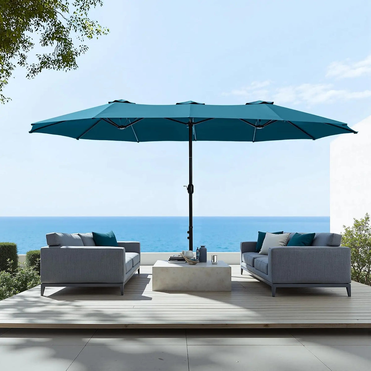 Rectangular Market Patio Umbrella Stainless Steel Frame Heavy Duty Base Included