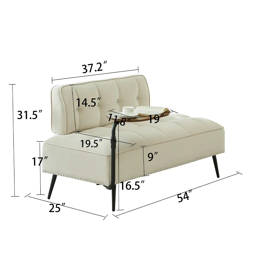 Modern Velvet Sofa With Rotating Side Table Space Saving Design