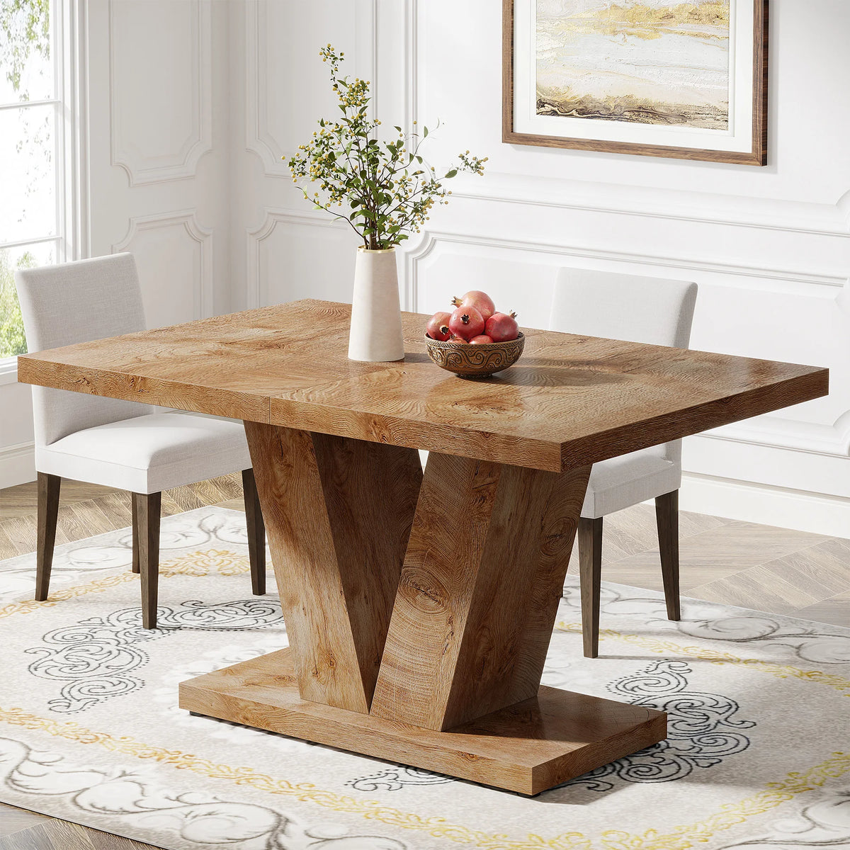 Tribesigns Dining Table For Four To Six With Heavy Duty Pedestal