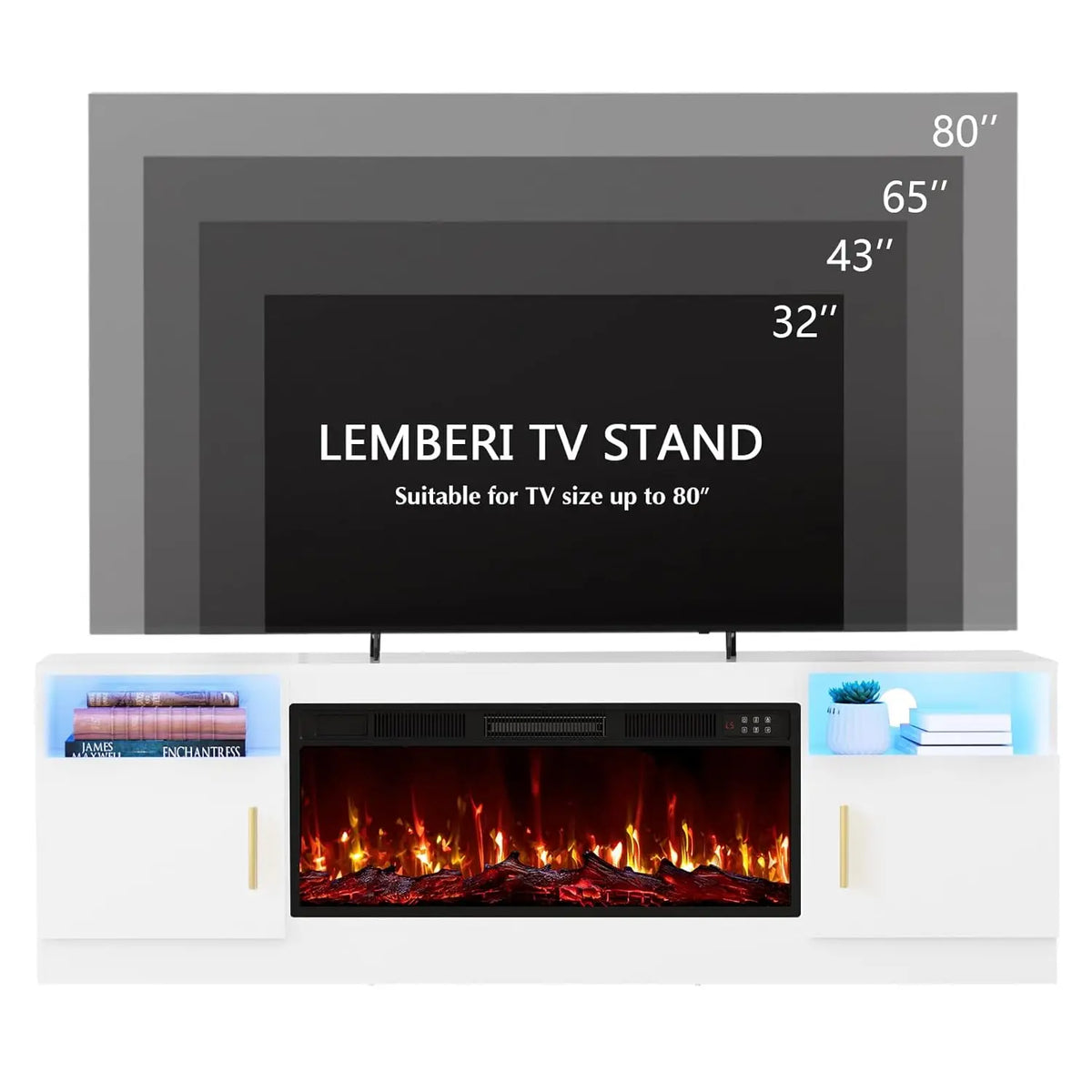 Fireplace TV Stand with 36" Electric Fireplace, Fits TVs Up to 80", 70" LED Lit Entertainment Center, Modern High, Customized