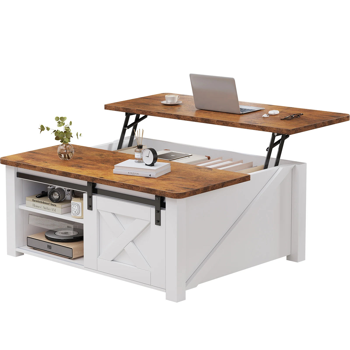 Mcq Wood Lift Top Square Coffee Table With Adjustable Storage