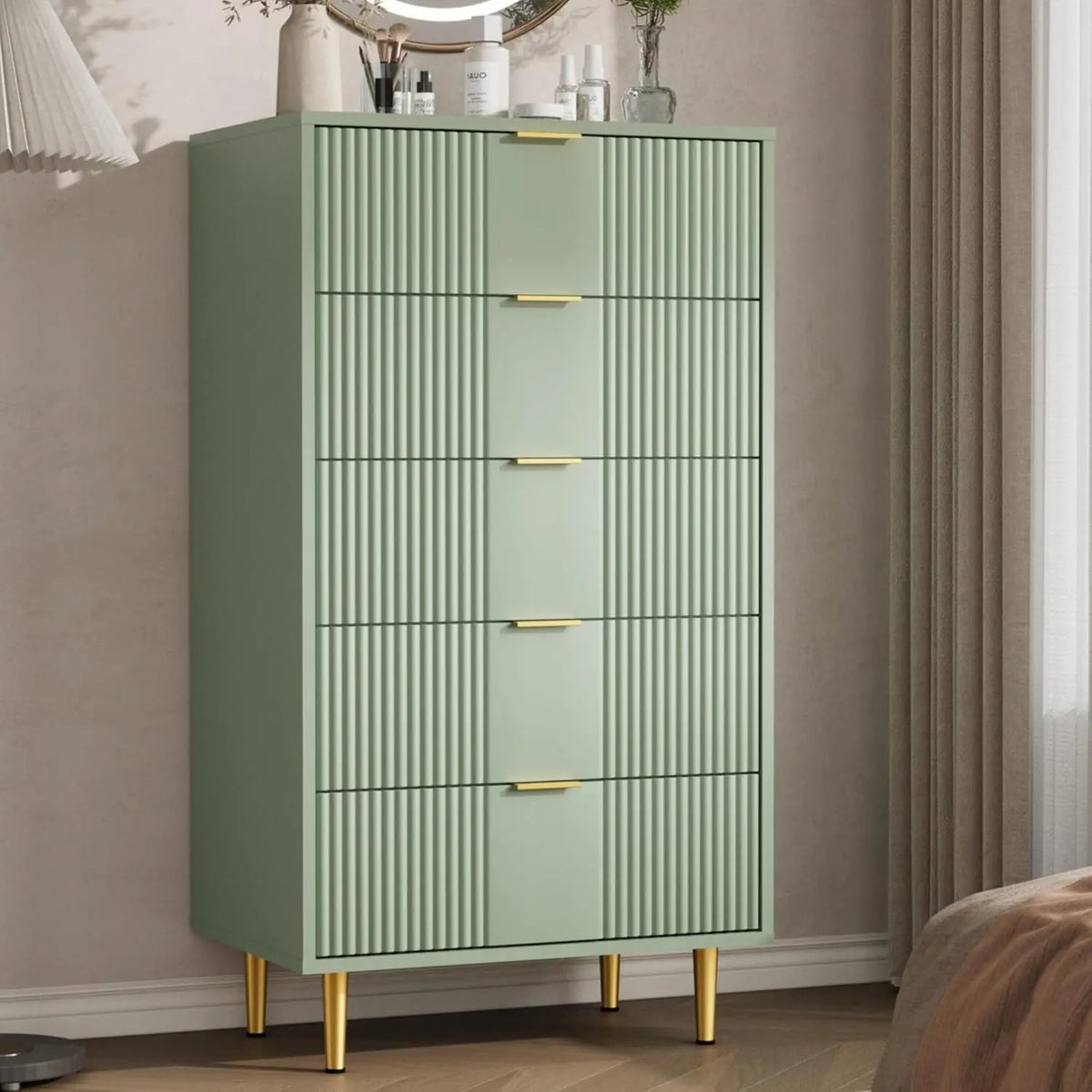 GAOMON Modern Fluted Five Drawer Dresser Chest With Vertical Storage