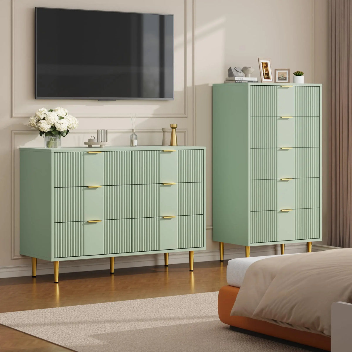 GAOMON Modern Fluted Wooden Bedroom Dresser With Metal Handles