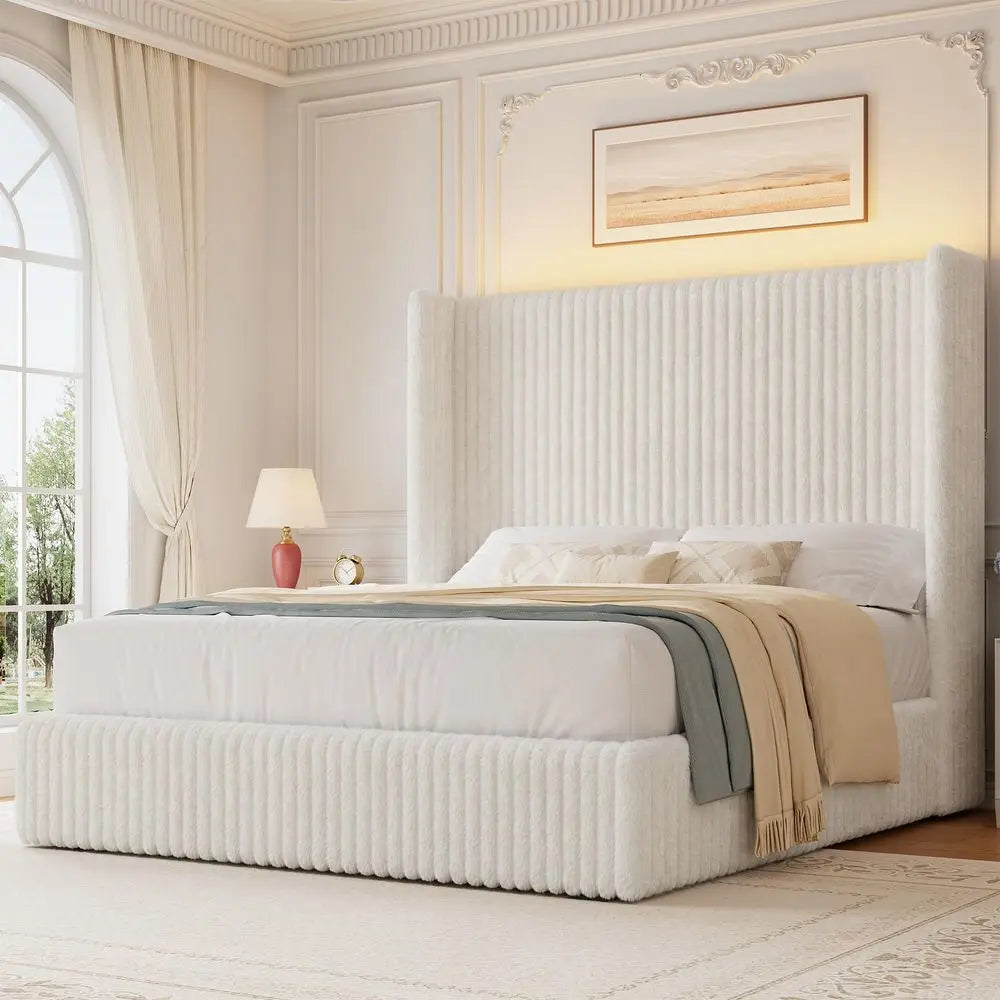 XMSJ Upholstered Velvet Bed Frame With Wingback Headboard