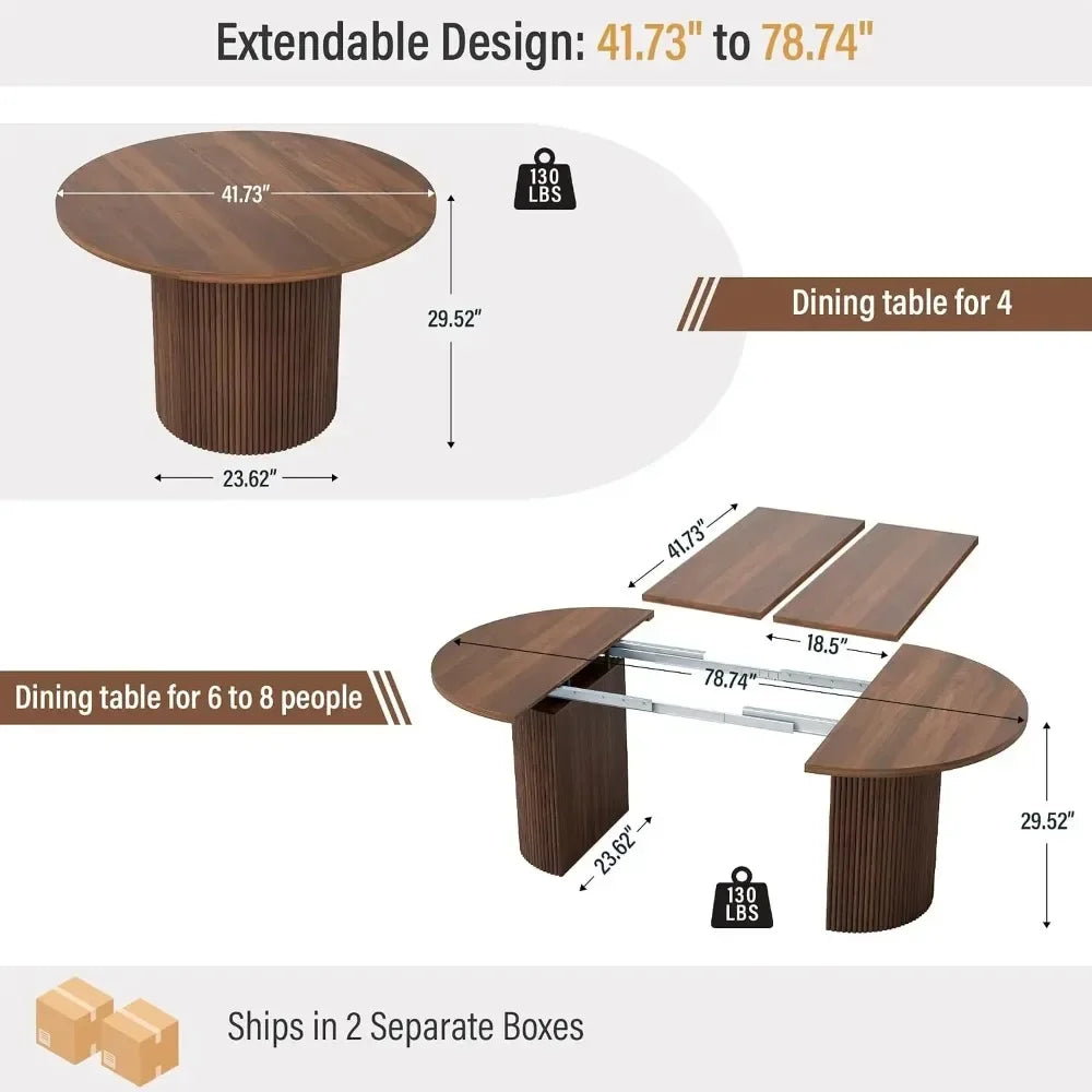 Extendable Dining Table With Fluted Base For Modern Farmhouse Interiors
