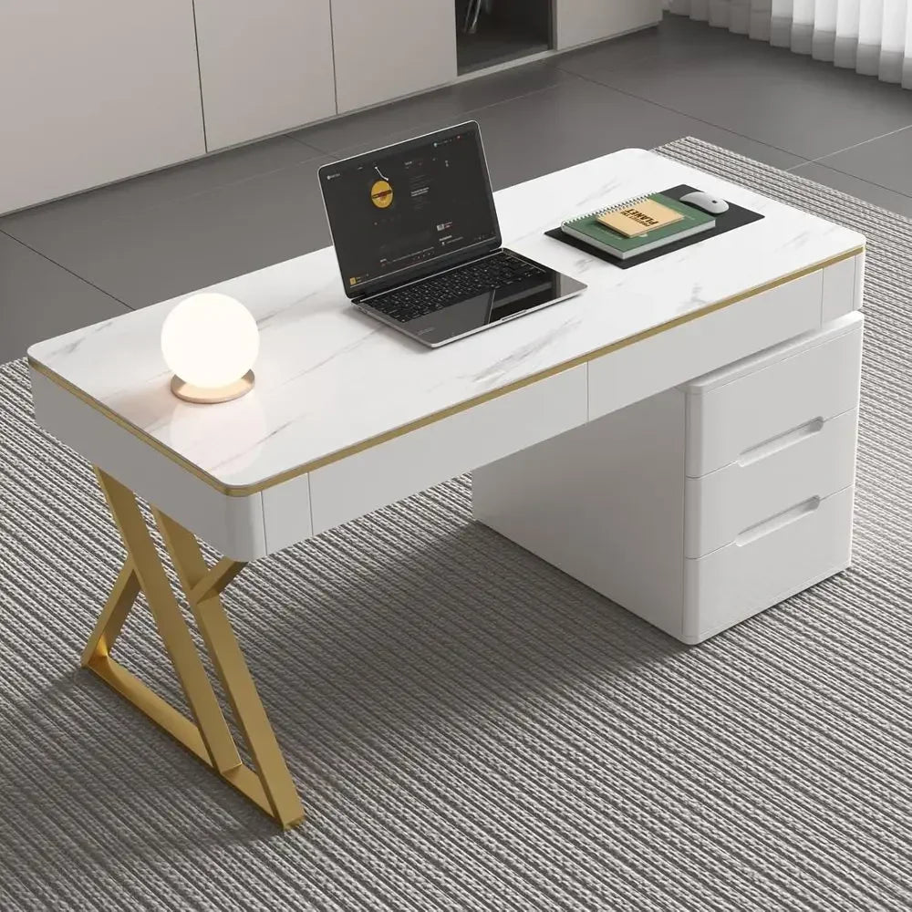 White Tempered Glass Top Gaming Desk - Thickened Lacquered Wooden Office Desk for Home or Work - PC and Writing Desk (Z-105)