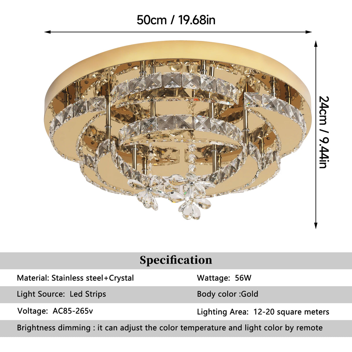 GreeLustr Dimmable Crystal Led Ceiling Chandelier Light