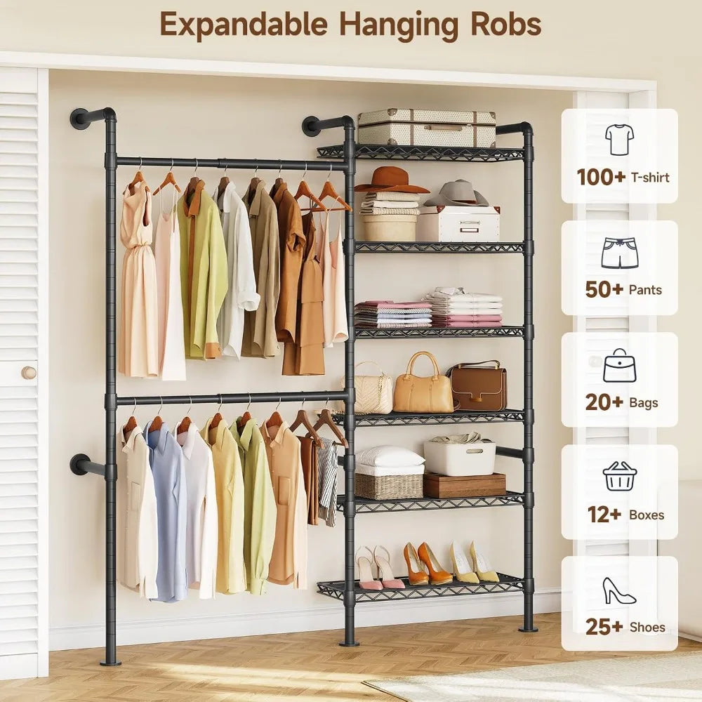 Industrial Pipe Clothing Rack Expandable Heavy Duty Closet Organizer