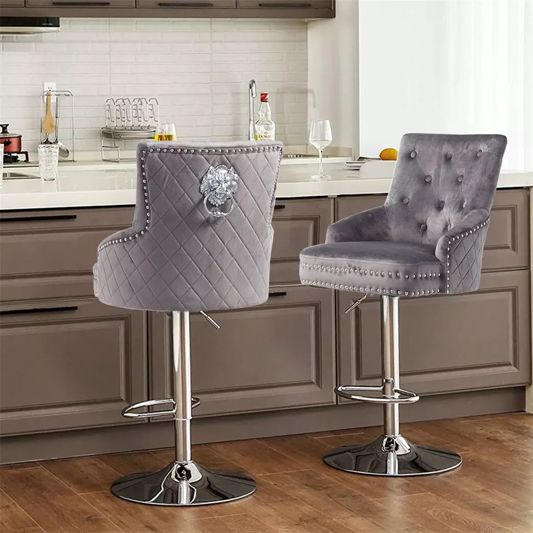 Luvodi Velvet Swivel Bar Stools With Lion Knocker Adjustable Height