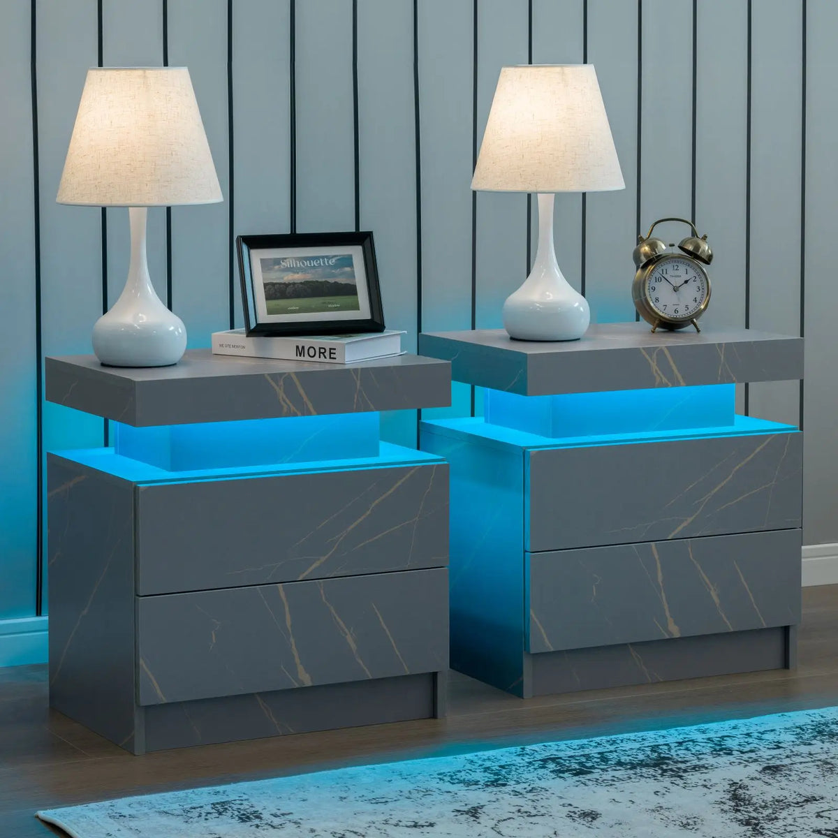 Cubehom Nightstand Set Of 2 With LED Drawers And Lighting