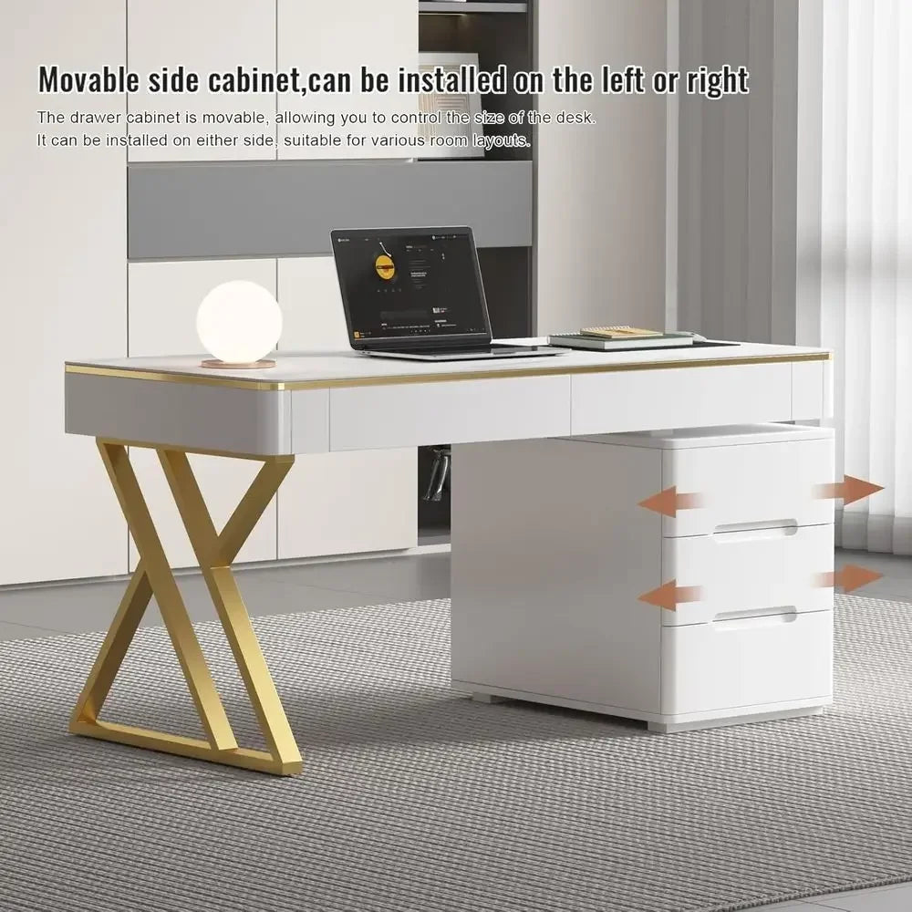 White Tempered Glass Top Gaming Desk - Thickened Lacquered Wooden Office Desk for Home or Work - PC and Writing Desk (Z-105)