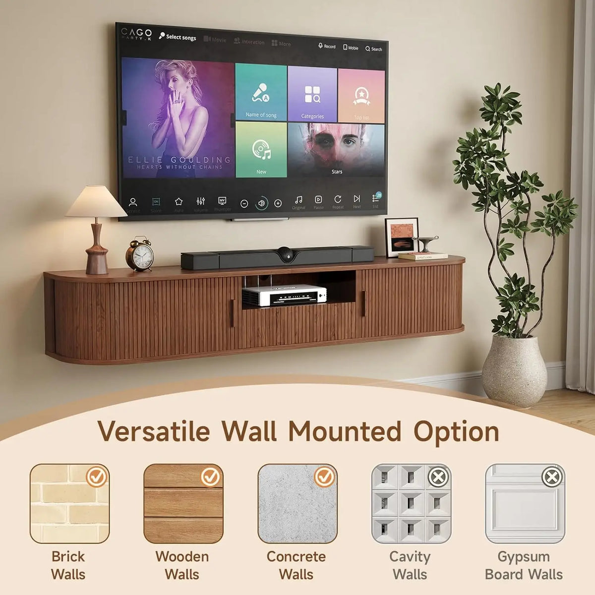 ONBRILL Smart Floating TV Stand With LED Lights And Storage