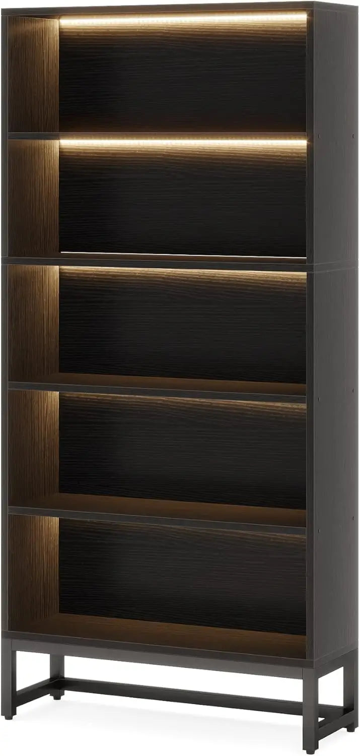Tribesigns Five Tier Free Standing Library Bookcase With LED Lights
