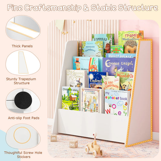 4-tier Kids Wooden Bookshelf Toddlers Book Rack w/ Deep Shelves Natural