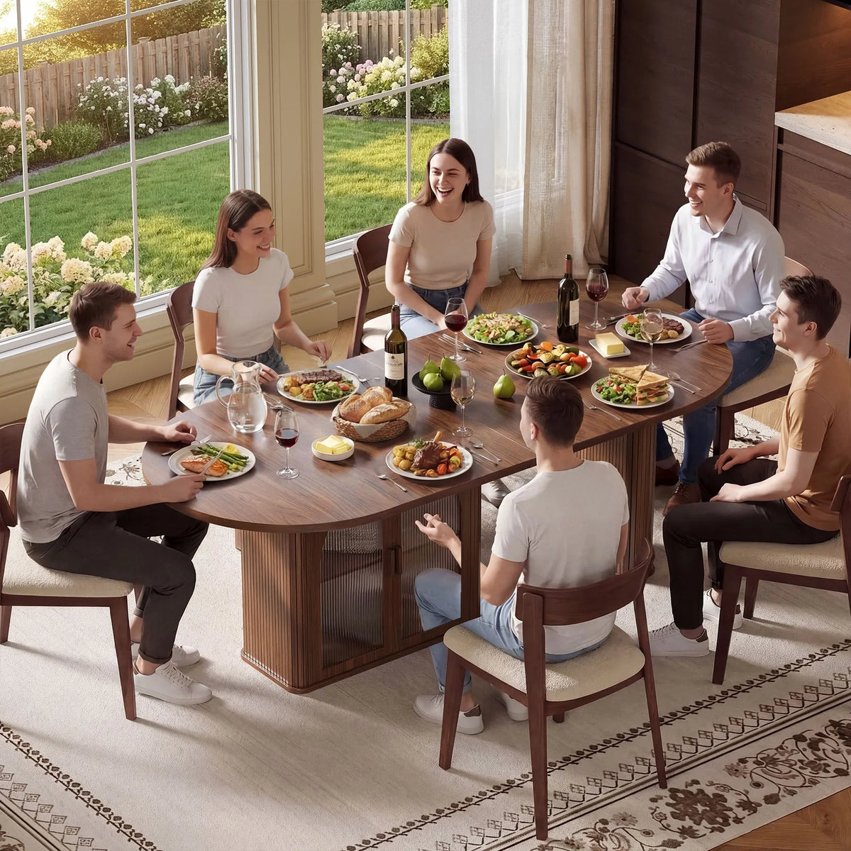 ONBRILL Modern Oval Dining Table With Storage And LED Lighting