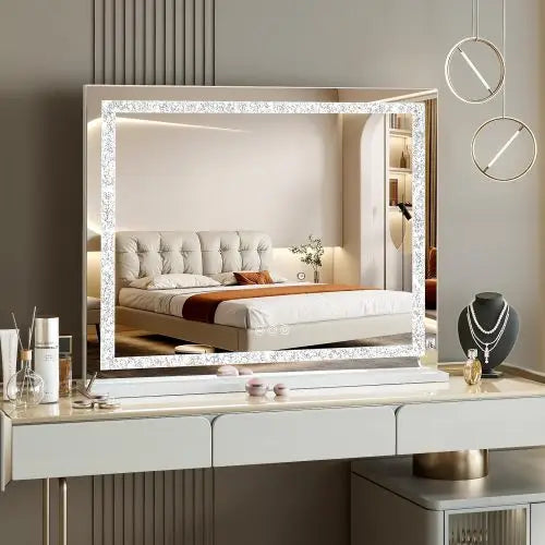 Vanity Mirror with Lights 31.5" x 22.8" Makeup Mirror with Crystal Light Strip and Hollywood Vanity Mirror