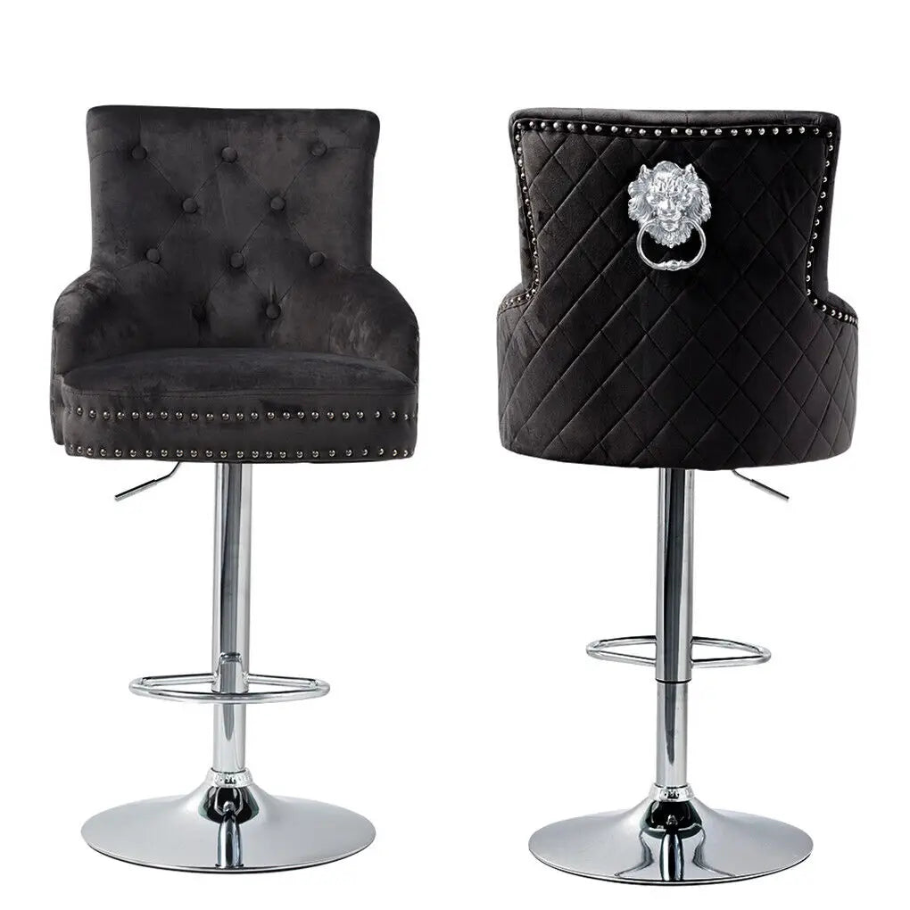 Luxury Velvet Swivel Bar Stools with Lion Knocker Upholstered Bar Dining Chairs for Home Bar Table