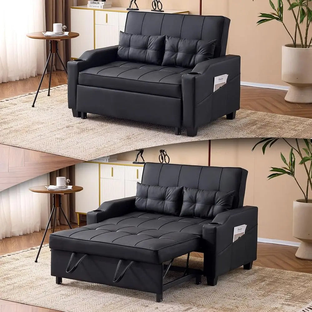 Convertible Loveseat Sleeper Sofa Bed With USB And Cup Holders