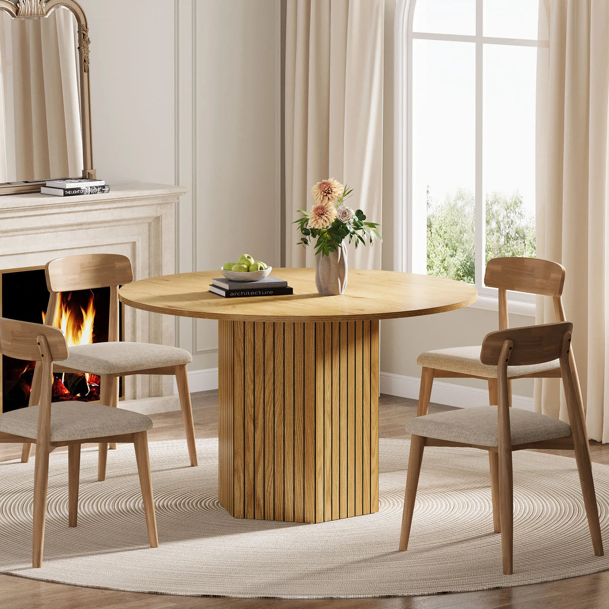 Tribesigns 47 Inch Round Wood Dining Table For Six