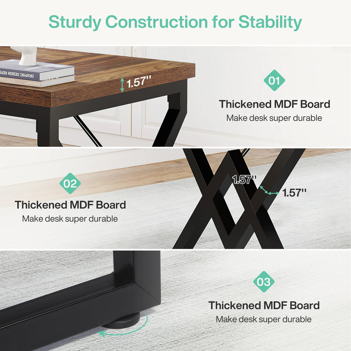 Tribesigns Industrial Executive Desk With Thick Tabletop And Metal Frame