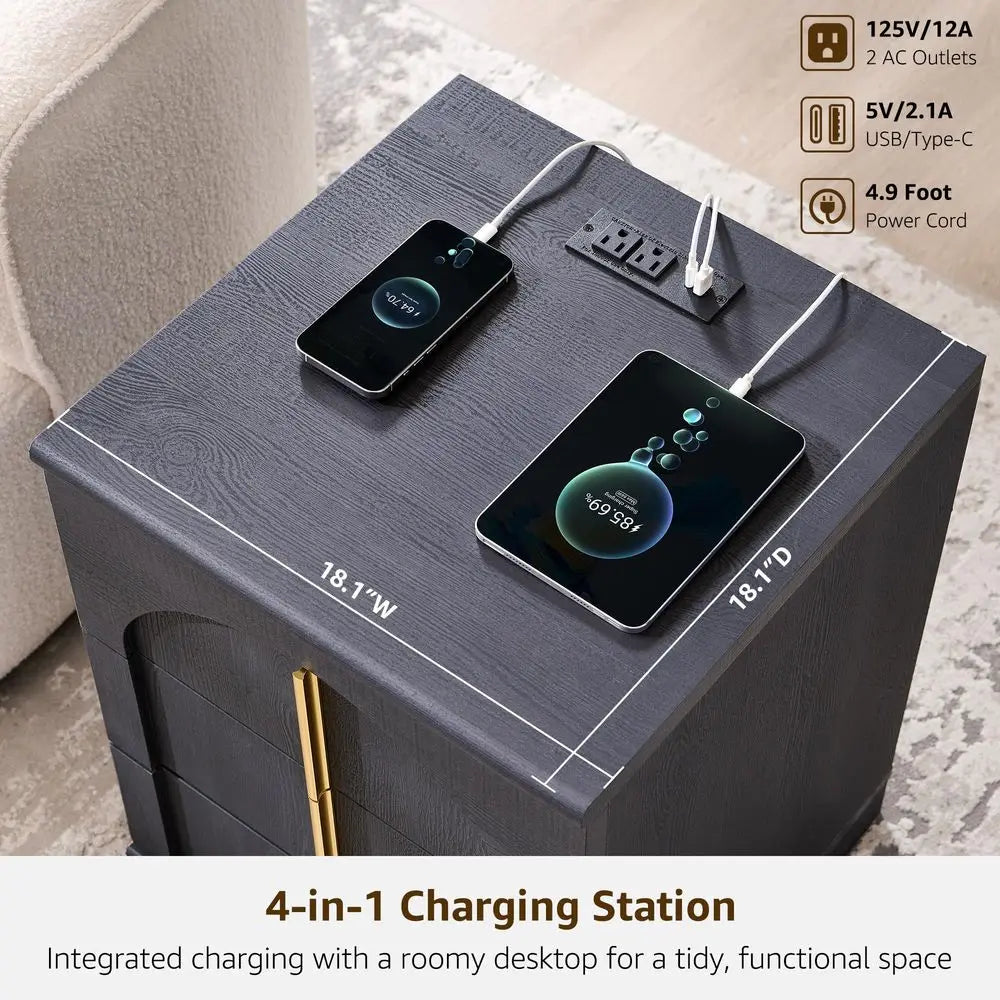 XMSJ Arched Nightstand Set with Charging Station and Three Drawers