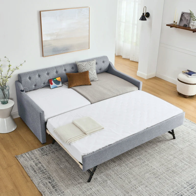 Upholstered Daybed With Pop Up Trundle And USB Charging Station