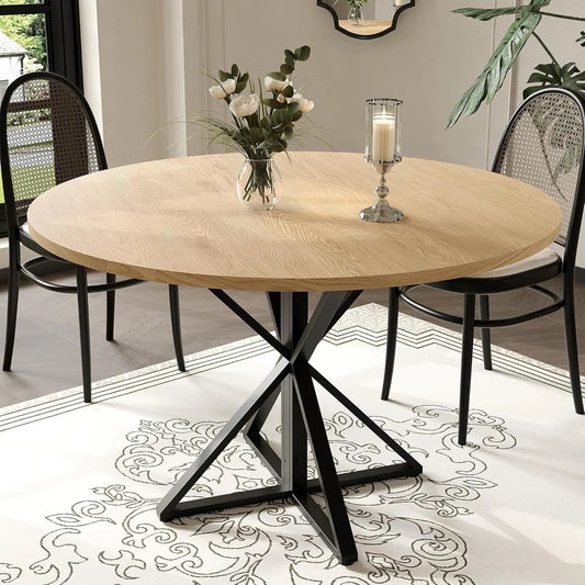 TWISTER.CK Round Dining Table Wood Top Metal Pedestal