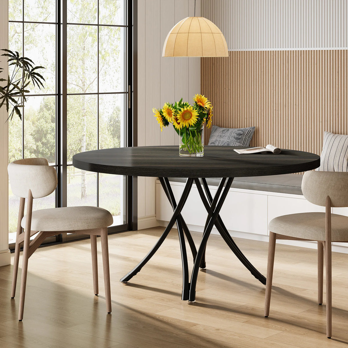 Tribesigns Round Wood Dining Table For 6 People Kitchen