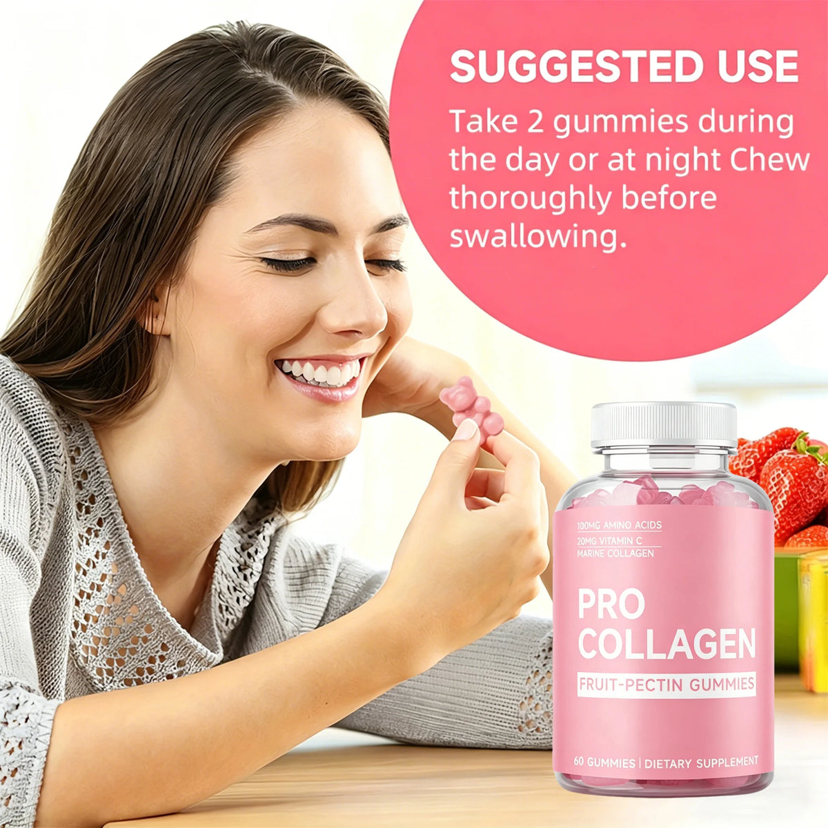 Biotin Gummies For Hair Skin Nails Support Collagen Boost
