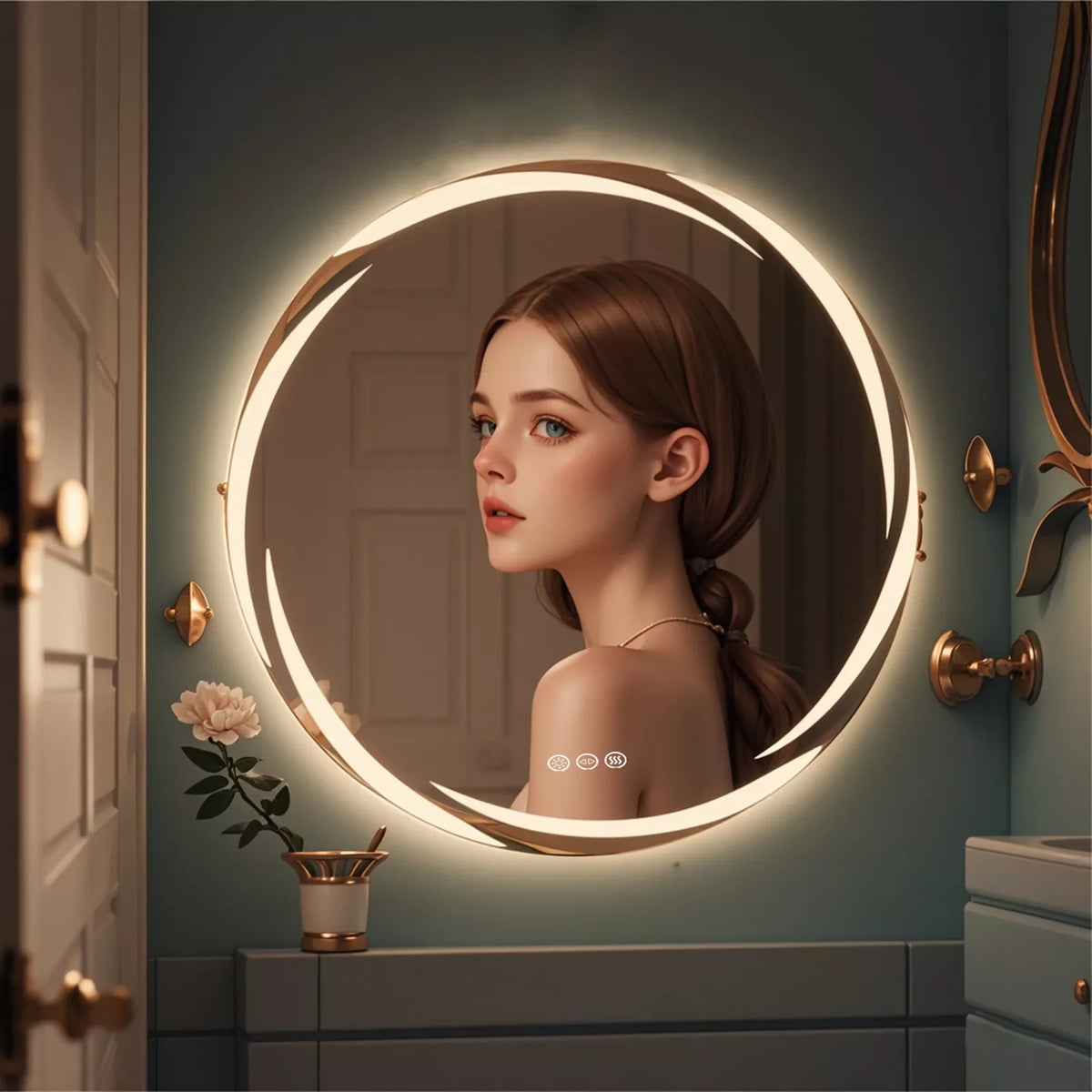 LUVODI Modern LED Bathroom Wall Mirror with Circle Backlight Illuminated Vanity Mirror with Defogging Feature for Bath
