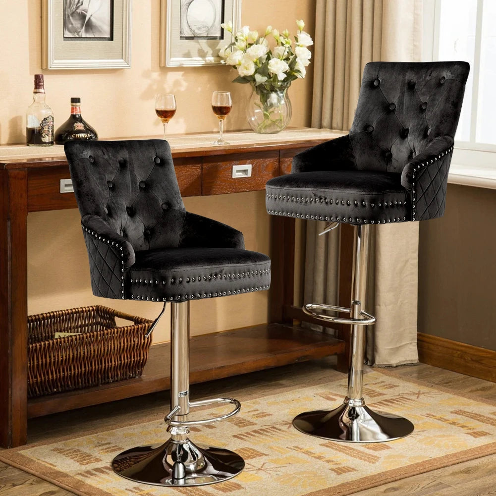 Luxury Velvet Swivel Bar Stools with Lion Knocker Upholstered Bar Dining Chairs for Home Bar Table