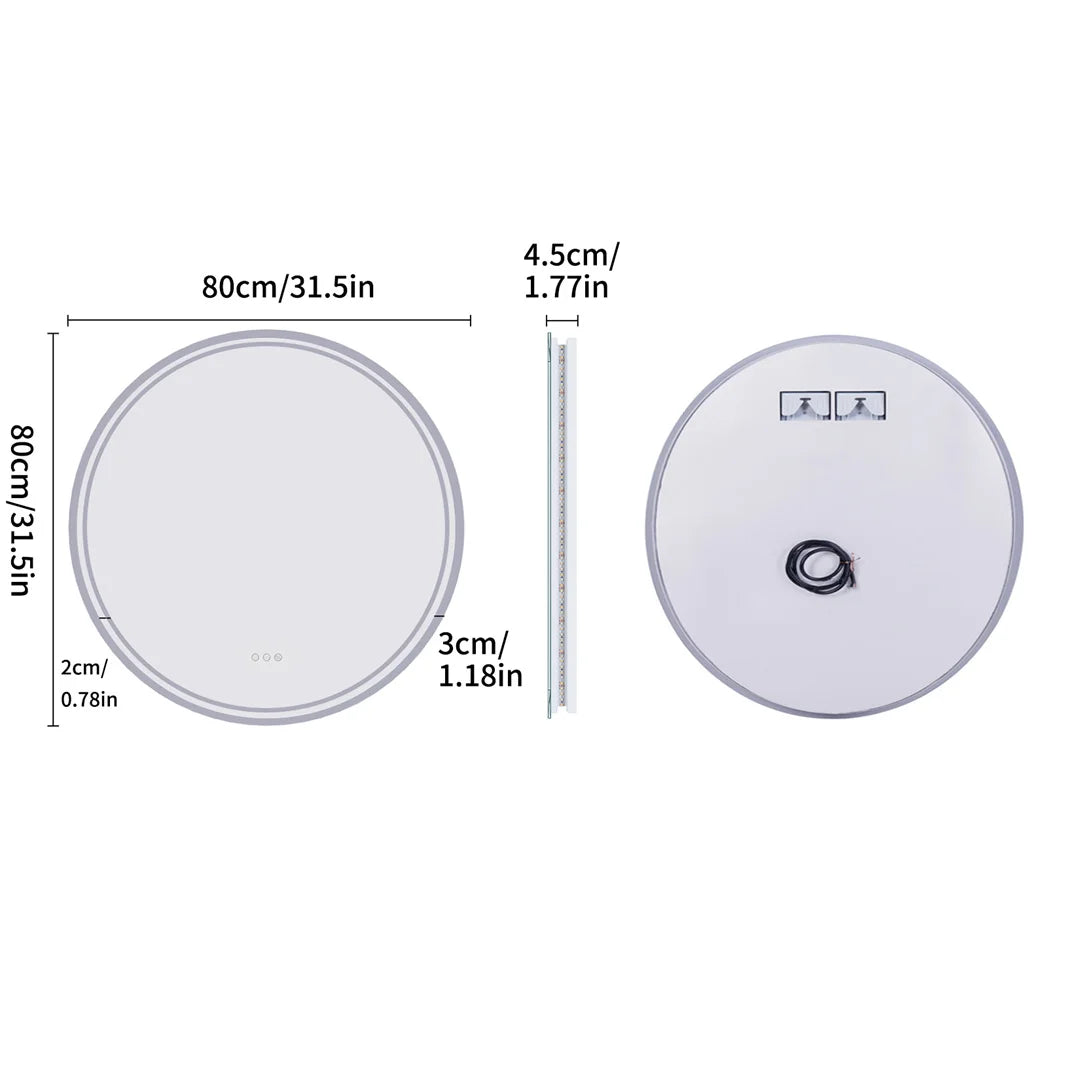 LUVODI Round Bathroom Mirror With Intelligent Dimmable Anti Fog LED