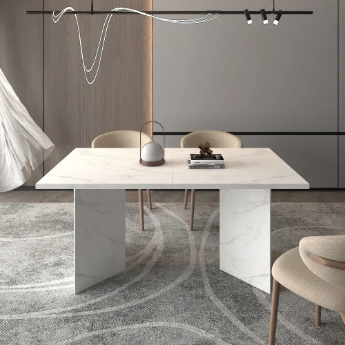 Extendable Dining Room Table for 6 8 10, Modern Faux Marble Wooden Long Large Rectangular Expanding Conference Kitchen Table