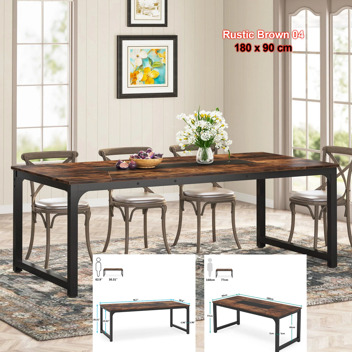 Tribesigns Rectangular Industrial Wood Dining Table For Six To Eight People