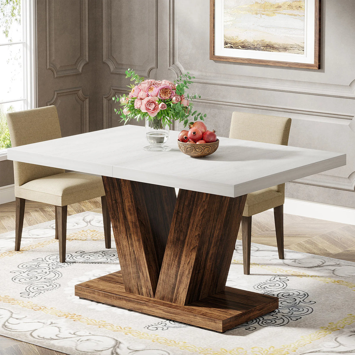 Tribesigns Dining Table For Four To Six With Heavy Duty Pedestal