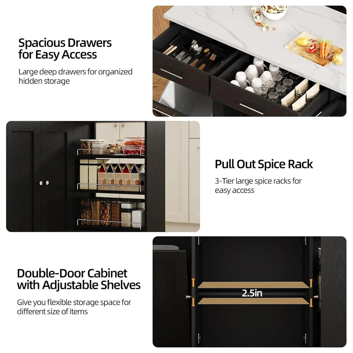Kitchen Island Cart With Trash Cabinet And Spice Rack And Towel Rack On Wheels