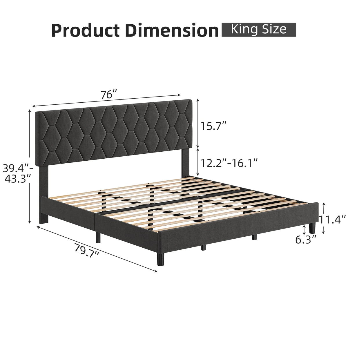 GarveeLife Upholstered Platform Bed Frame With Adjustable Fabric Headboard