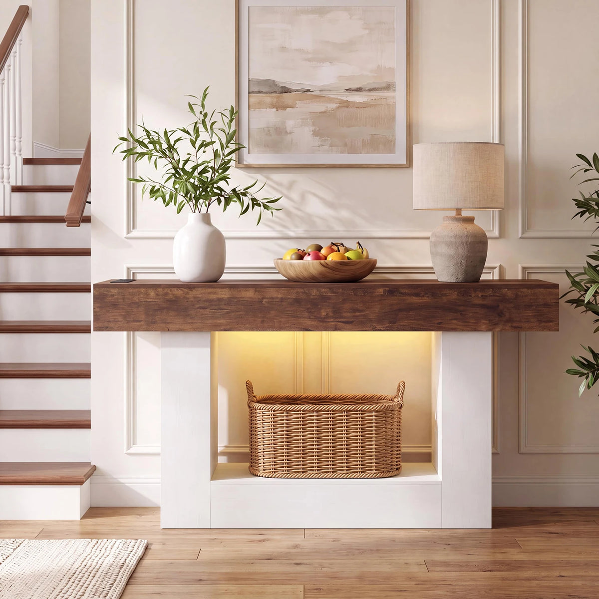 HiMISS Entryway Console With Power Outlet, USB And LED Lighting