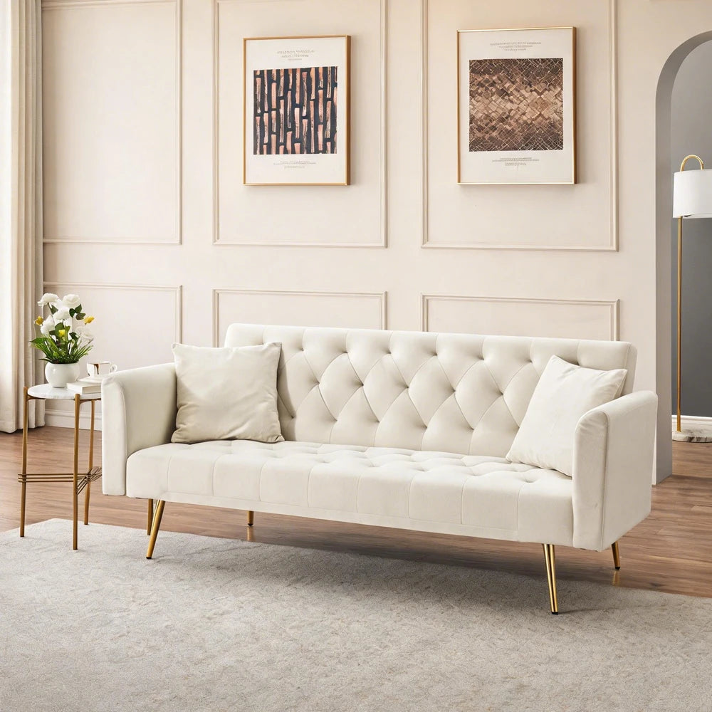 Velvet Convertible Futon Sofa Bed with Adjustable Reclining Backrest