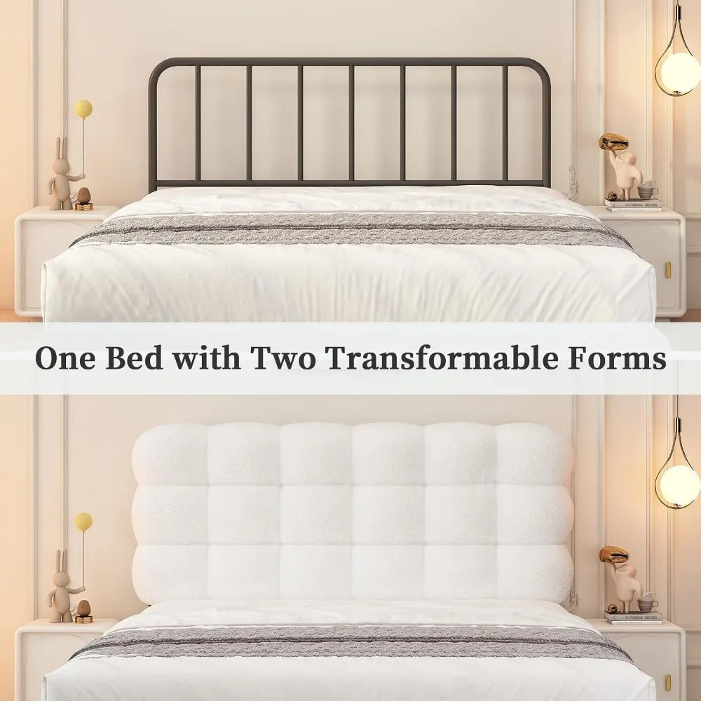 Full Size Upholstered Platform Bed Frame with Soft Fabric Headboard, Wooden Slats Support, No Box Spring Needed
